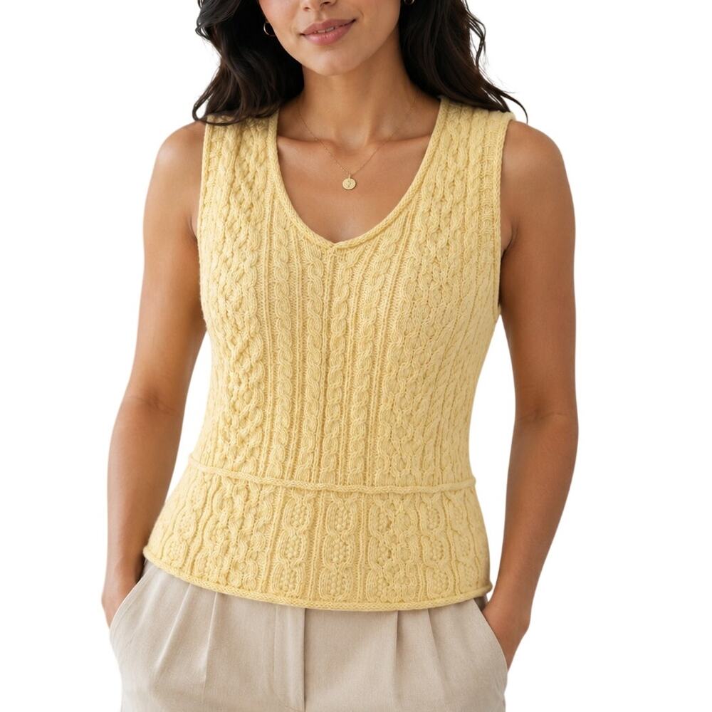 Yellow Cable Knit V-Neck Sweater Vest Preppy Light Academia Small